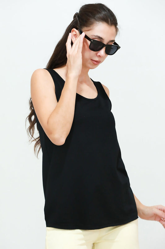 Kadın Kalın Askılı Tshırt  Siyah