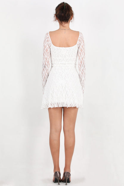 Kadın Dantelli Kısa Elbise  Beyaz