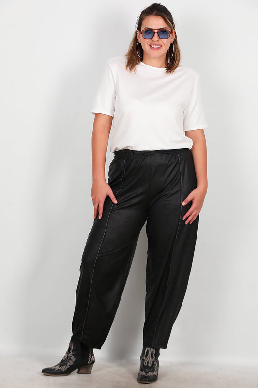 Büyük Beden Çimalı Pantolon  Siyah