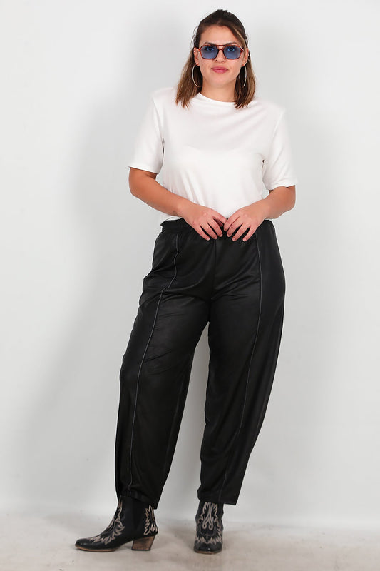 Büyük Beden Çimalı Pantolon  Siyah