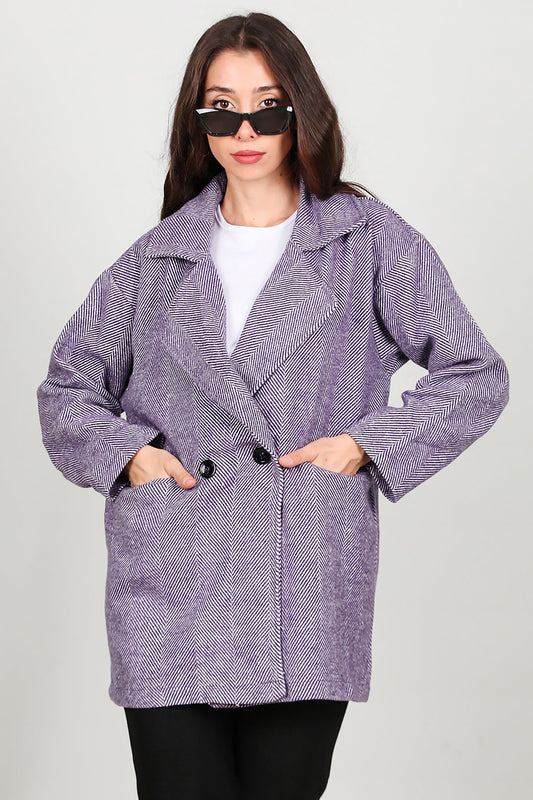 Kadın Kısa Kaşe Kaban  Mor