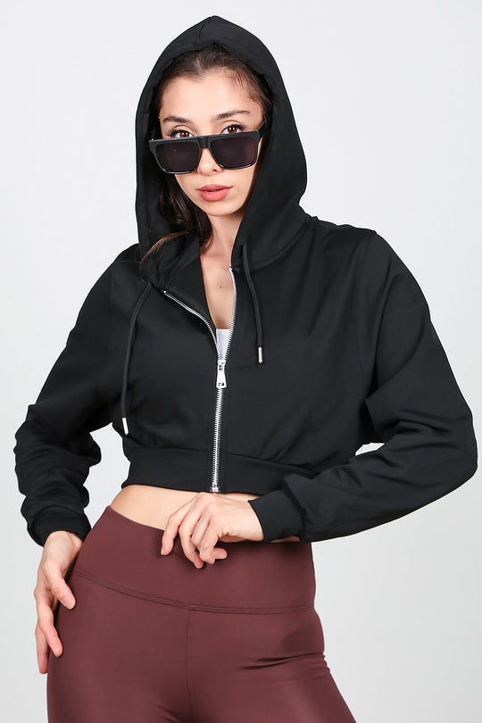 Kadın Kopşonlu Crop Sweat Siyah