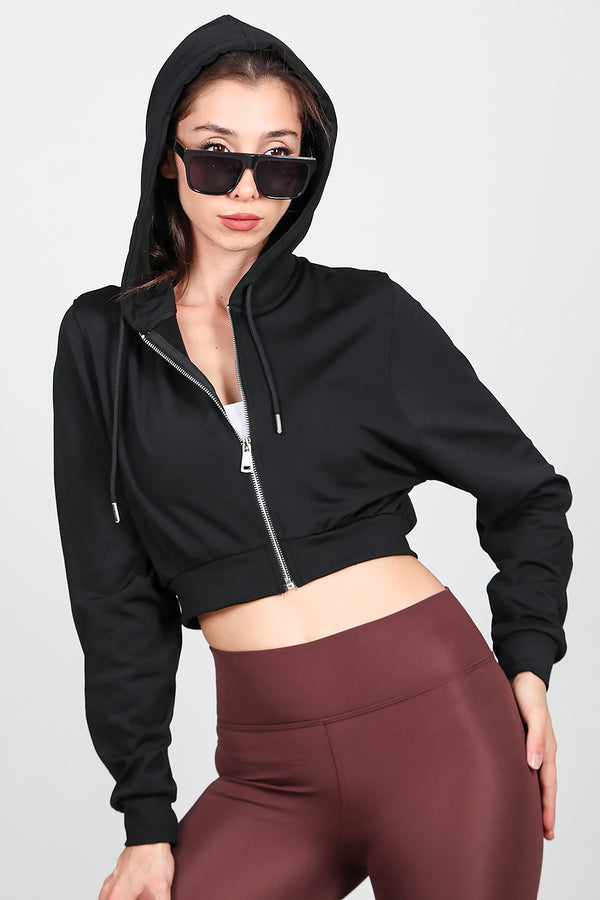 Kadın Kopşonlu Crop Sweat Siyah