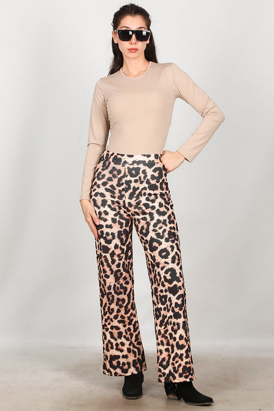 Kadın Leopar Desenli Pantolon  Bej