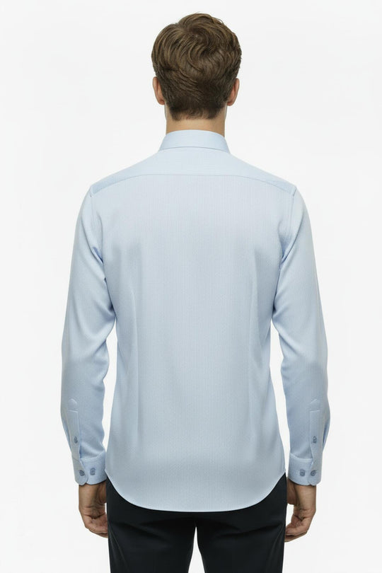 Erkek Slim Fit Çizgili Gömlek  Buz Mavisi