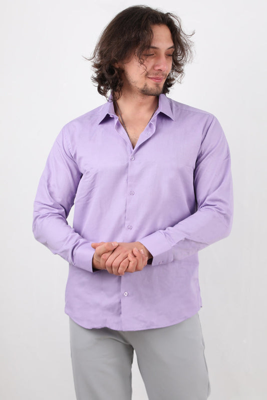 Erkek Slim Fit Çizgili Gömlek  Lila