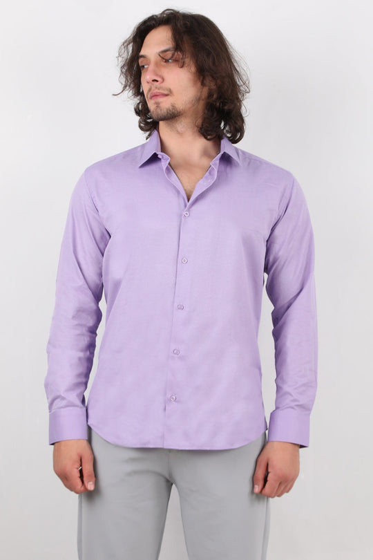Erkek Slim Fit Çizgili Gömlek  Lila