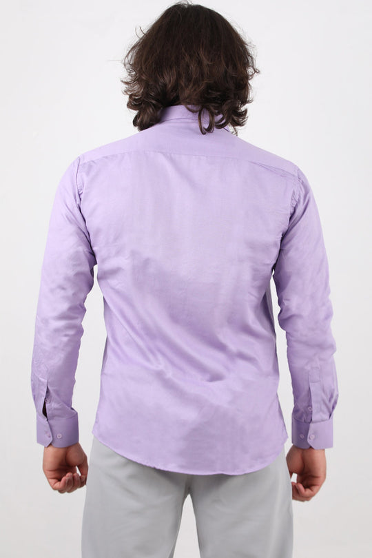 Erkek Slim Fit Çizgili Gömlek  Lila