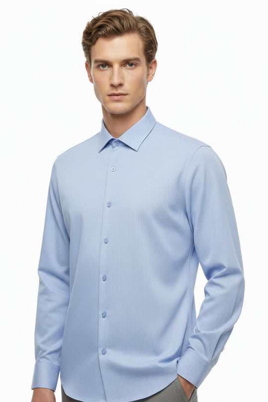 Erkek Slim Fit Çizgili Gömlek  Mavi