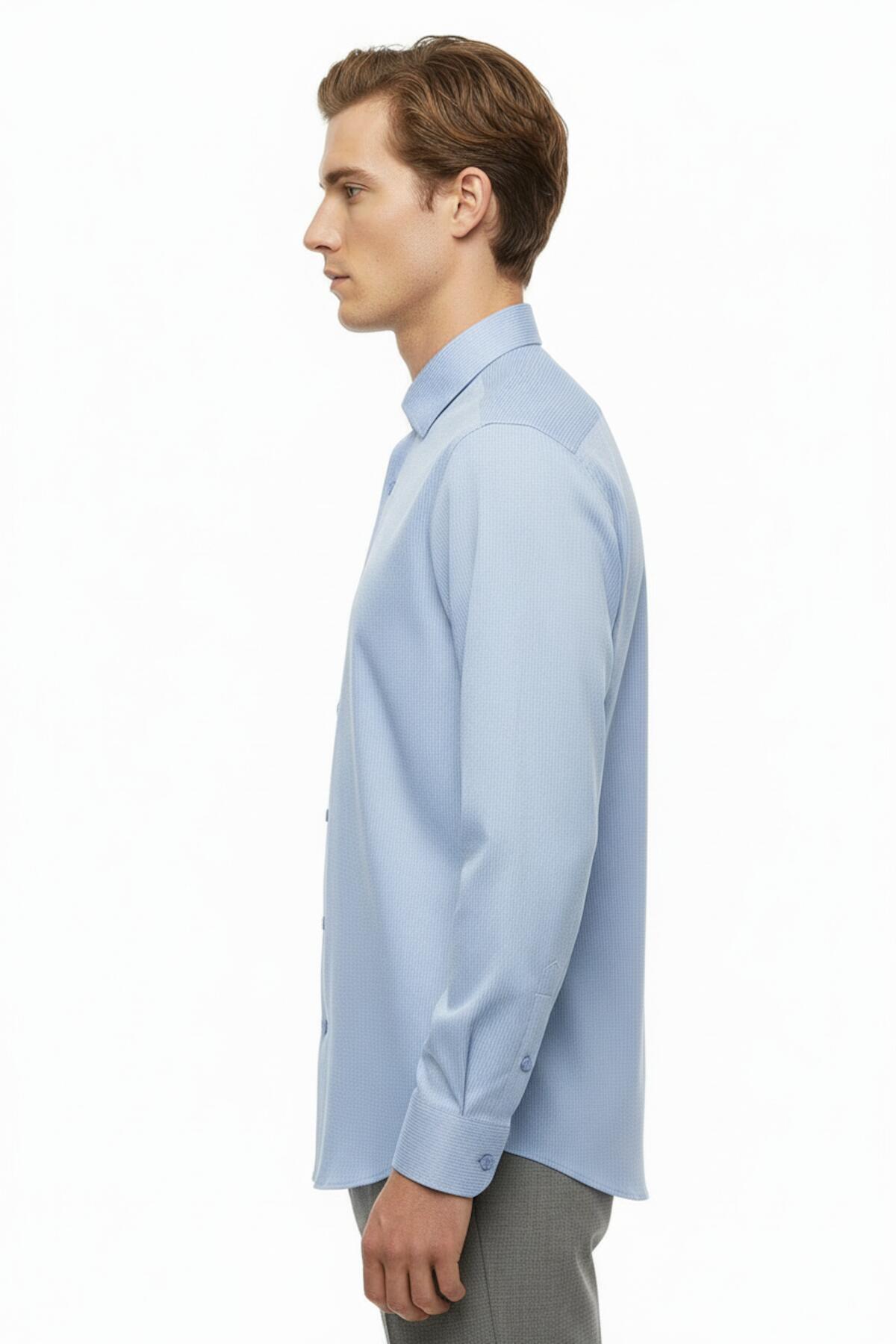 Erkek Slim Fit Çizgili Gömlek  Mavi