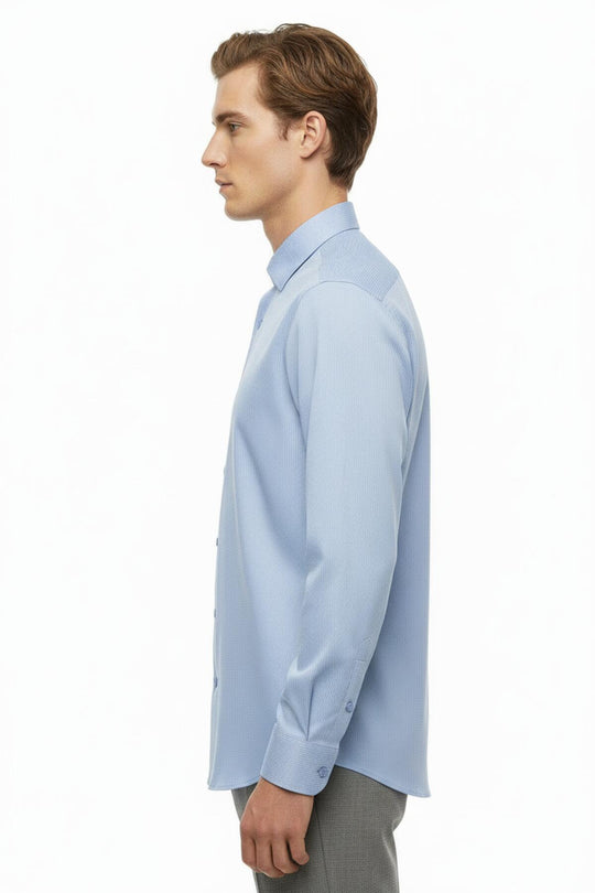 Erkek Slim Fit Çizgili Gömlek  Mavi
