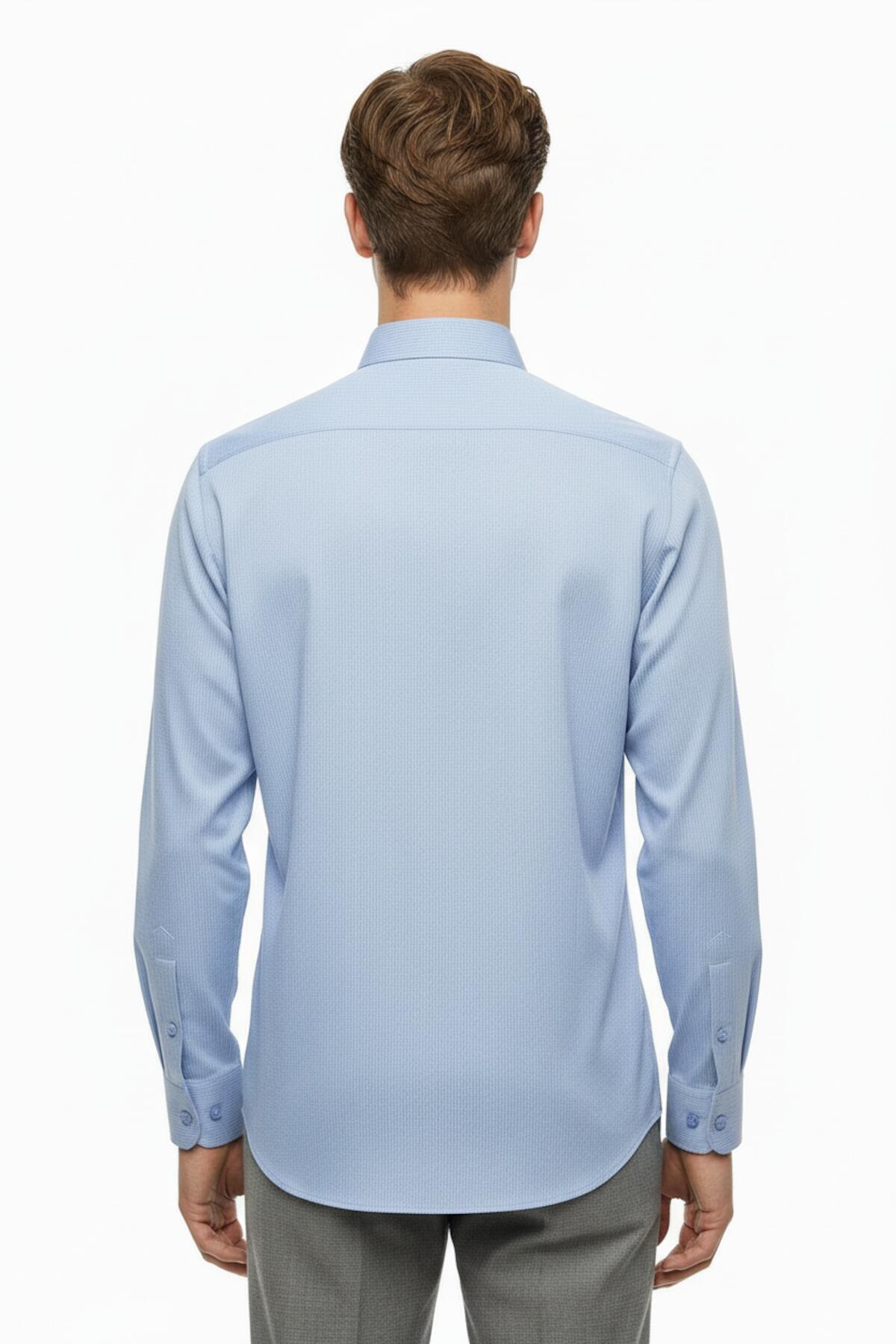Erkek Slim Fit Çizgili Gömlek  Mavi