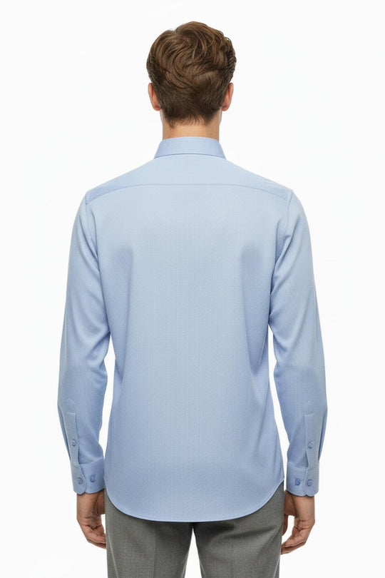 Erkek Slim Fit Çizgili Gömlek  Mavi