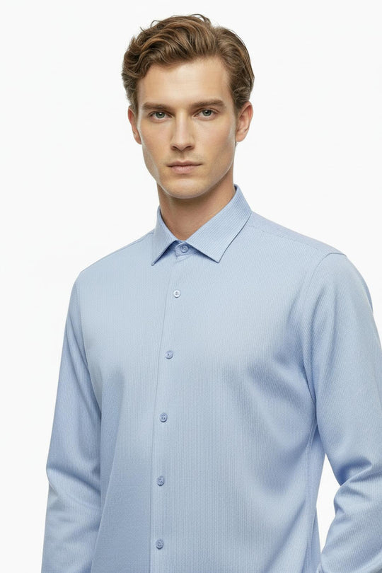 Erkek Slim Fit Çizgili Gömlek  Mavi