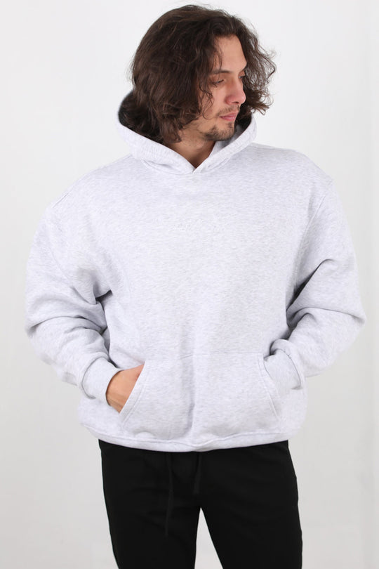 Erkek Arka Baskılı Kapşonlu Sweat  Gri