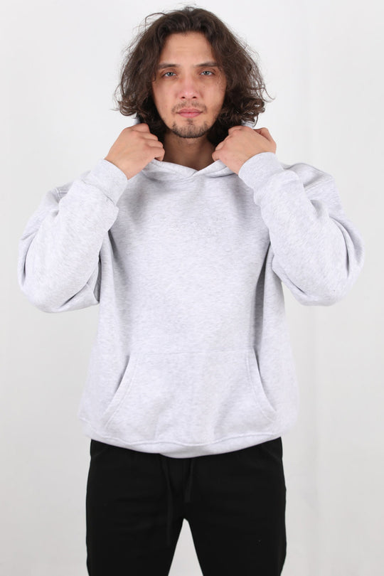 Erkek Arka Baskılı Kapşonlu Sweat  Gri