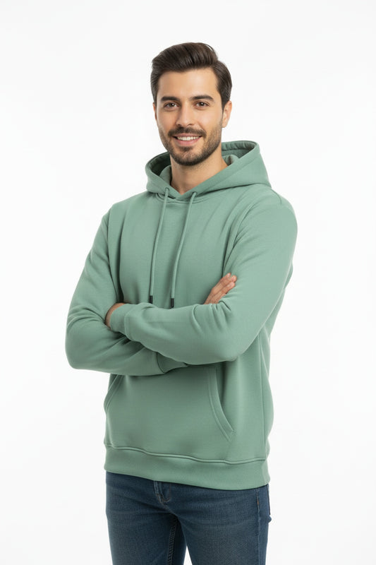 Erkek Kapşonlu İçi Polarlı Sweat  Mint