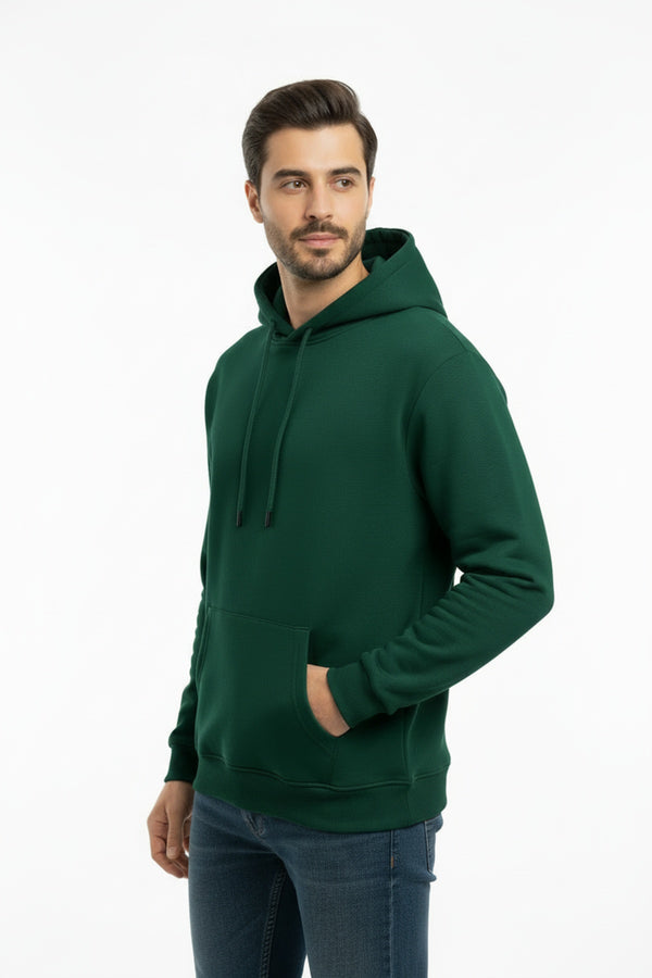 Erkek Kapşonlu İçi Polarlı Sweat  Zümrüt