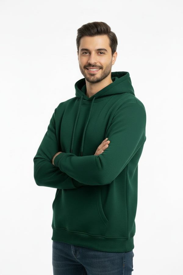 Erkek Kapşonlu İçi Polarlı Sweat  Zümrüt