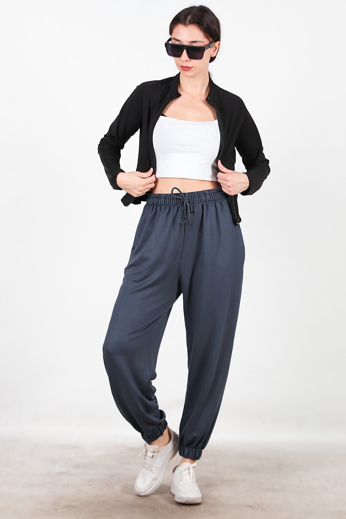 Kadın Paça Lastikli Oversize Eşofman  Füme