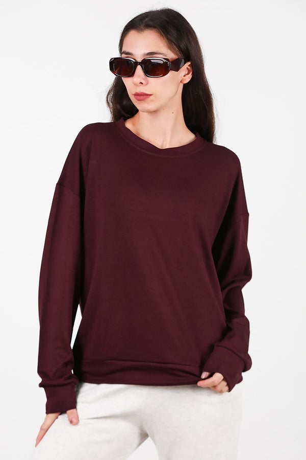 Kadın Bisiklet Yaka Sweat Bordo