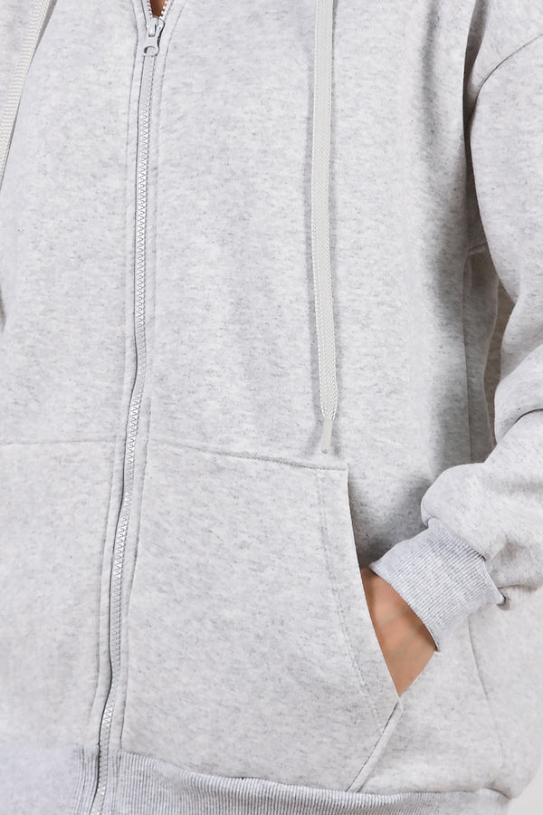Kadın Kapşonlu Fermuarlı Oversize Üç İplik Sweat  Ekru