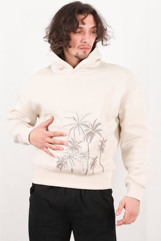 Erkek Palmiye Nakışlı Sweat Taş