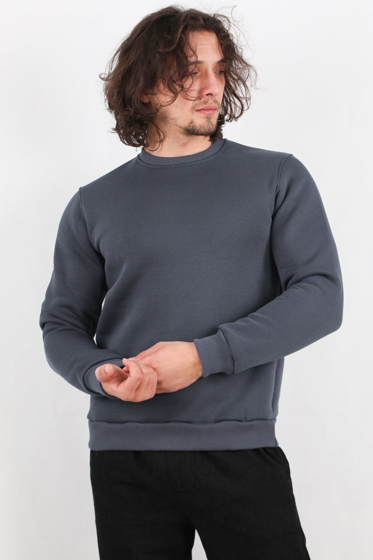 Erkek Bisiklet Yaka Sweat Füme