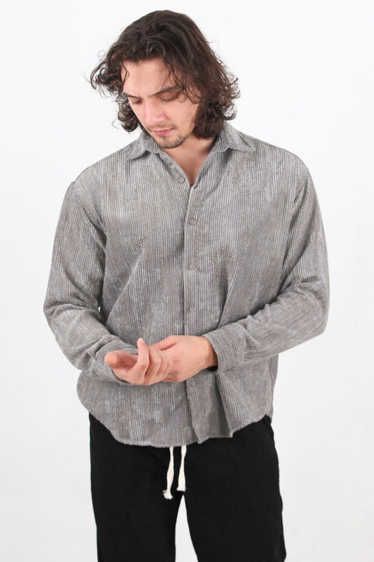 Erkek Kadife Gömlek  Gri