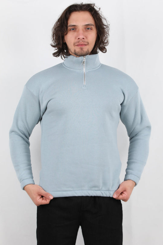 Erkek Dik Yaka Bel Kol Lastikli Şardonlu Sweat  Mint