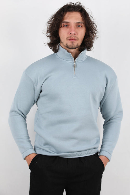 Erkek Dik Yaka Bel Kol Lastikli Şardonlu Sweat  Mint