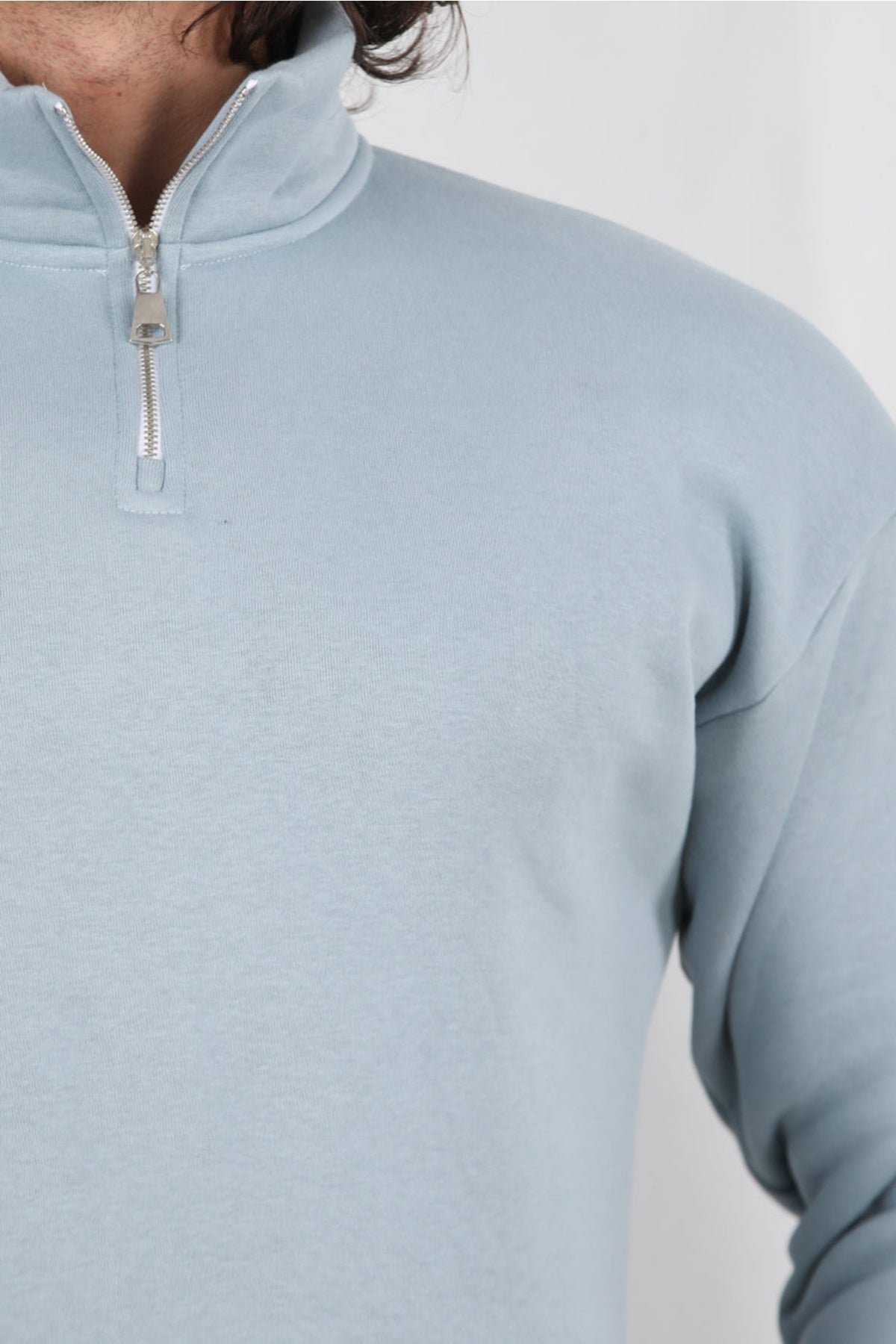 Erkek Dik Yaka Bel Kol Lastikli Şardonlu Sweat  Mint