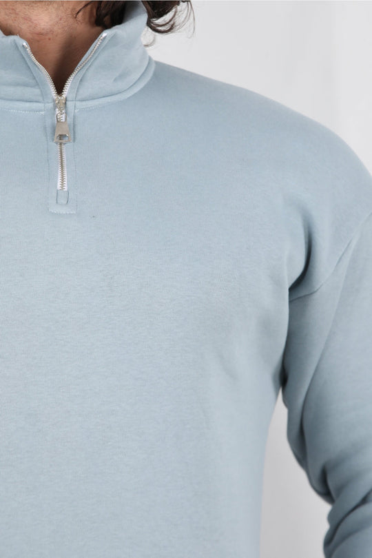 Erkek Dik Yaka Bel Kol Lastikli Şardonlu Sweat  Mint