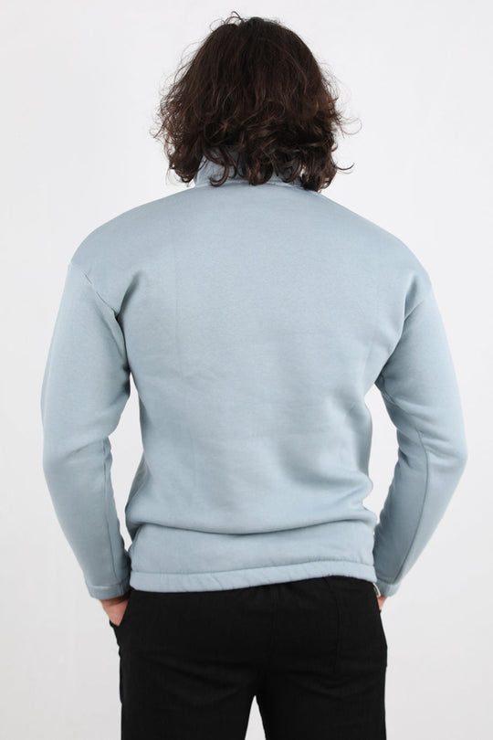 Erkek Dik Yaka Bel Kol Lastikli Şardonlu Sweat  Mint