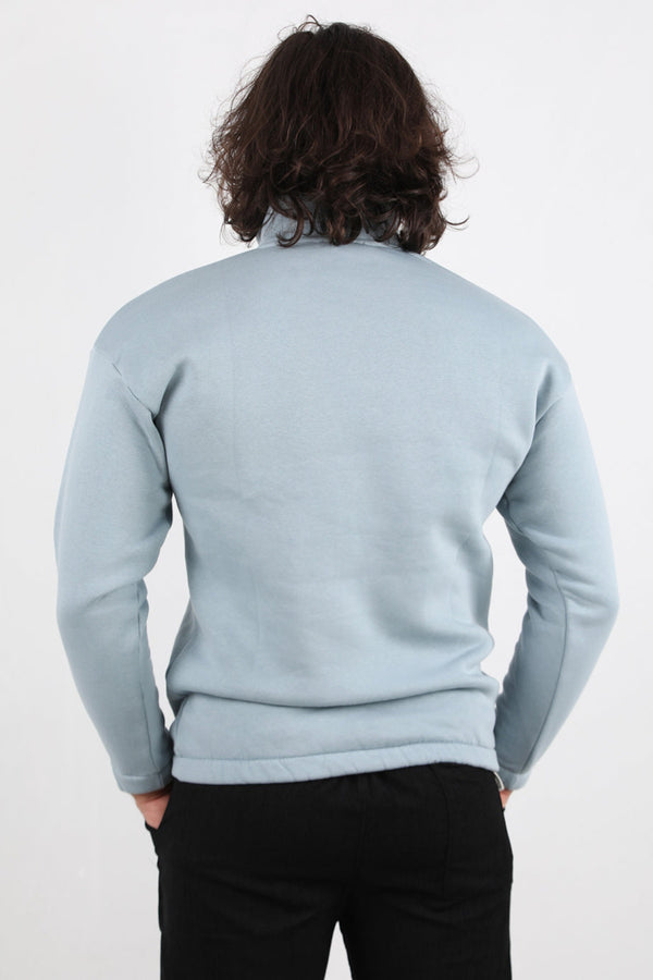 Erkek Dik Yaka Bel Kol Lastikli Şardonlu Sweat  Mint
