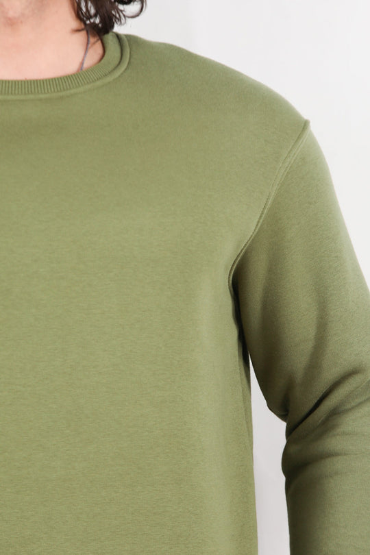 Erkek Oversize Bisiklet Yaka Şardonlu Sweat Haki