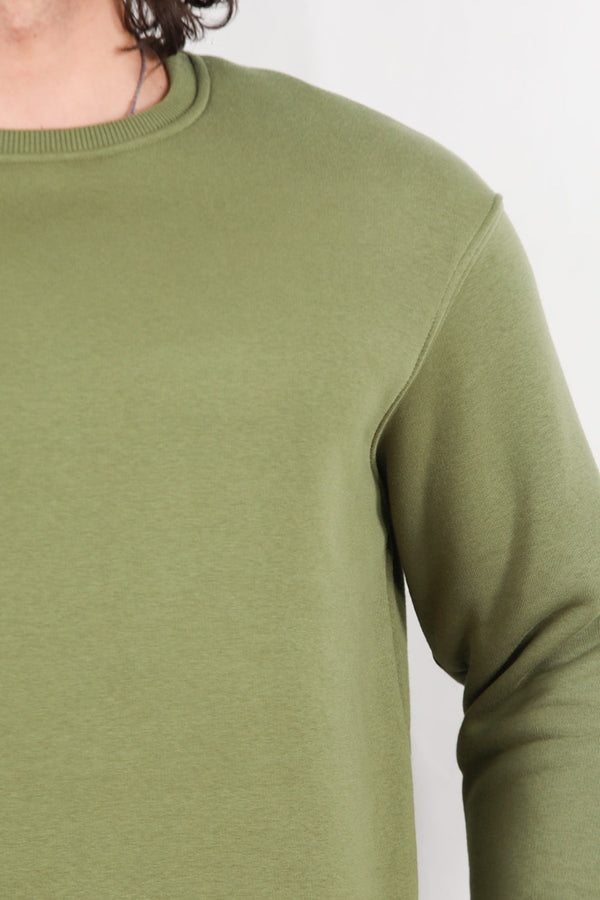 Erkek Oversize Bisiklet Yaka Şardonlu Sweat Haki