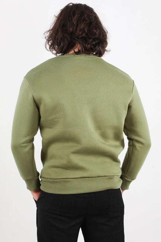 Erkek Oversize Bisiklet Yaka Şardonlu Sweat Haki