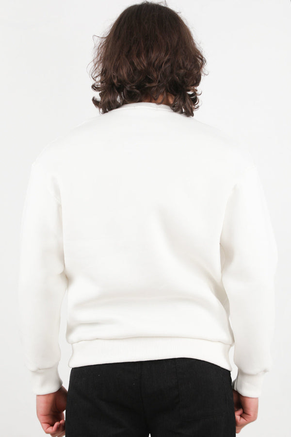 Erkek Oversize Bisiklet Yaka Şardonlu Sweat Ekru