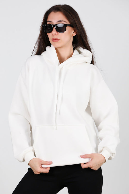 Kadın Kapşonlu Sweat  Ekru