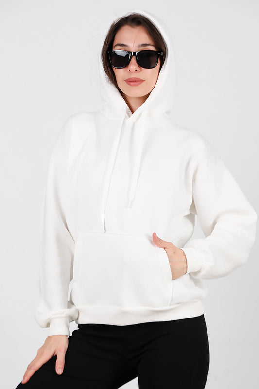 Kadın Kapşonlu Sweat  Ekru