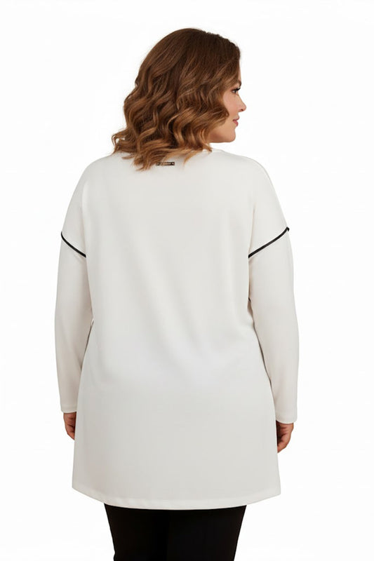 Büyük Beden Cep Çanta Detay Bluz  Ekru