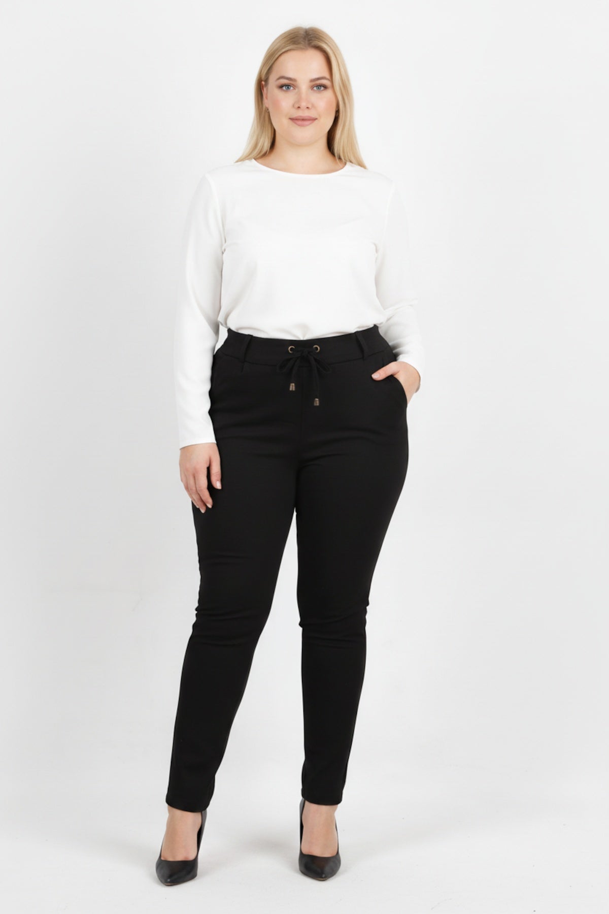 Büyük Beden Arka Bel Lastikli Pantolon  Siyah