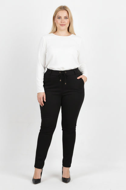 Büyük Beden Arka Bel Lastikli Pantolon  Siyah