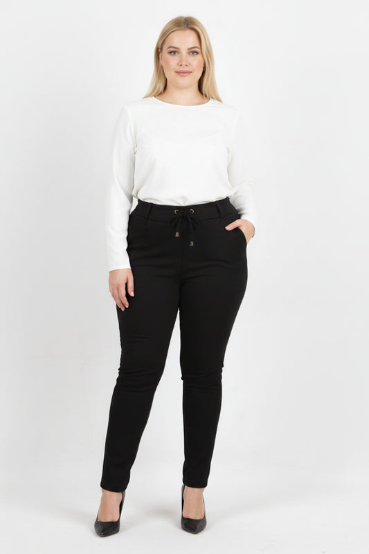 Büyük Beden Arka Bel Lastikli Pantolon  Siyah