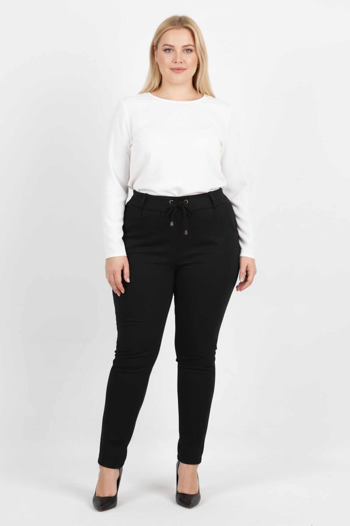 Büyük Beden Arka Bel Lastikli Pantolon  Siyah