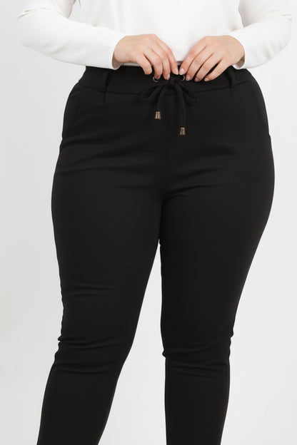 Büyük Beden Arka Bel Lastikli Pantolon  Siyah