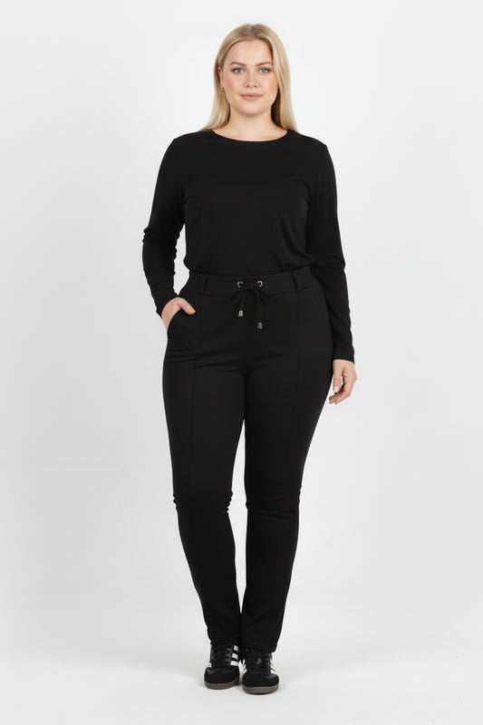 Büyük Beden Cepli Çimalı Pantolon  Siyah