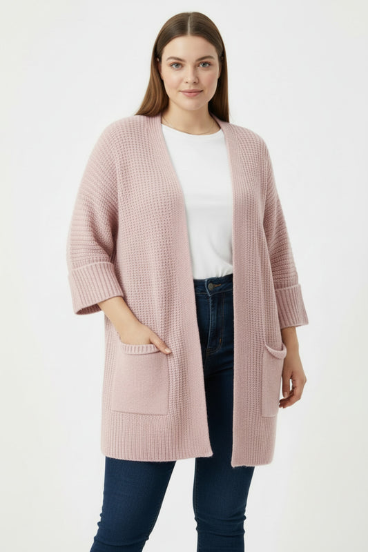 Büyük Beden Cepli Hırka  Pembe