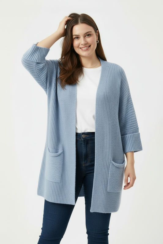 Büyük Beden Cepli Hırka  Mavi